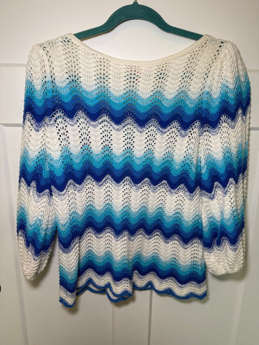 Lilly Pulitzer Crochet Open Knit Sweater Small Blue White Chevron Resort